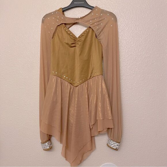 Weissman elite Dance costume bronze tan poet Long Sleeve The Weather 16698 LC - Picture 2 of 12